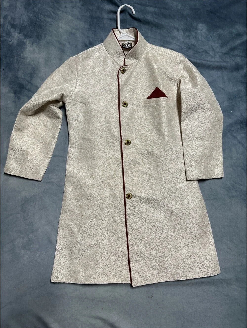 New JB Collection Young Men cream-colored silk sherwani